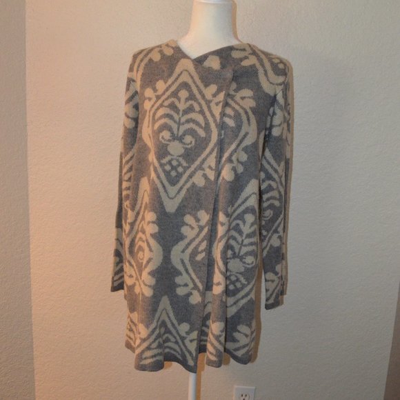 Sz L Anthropologie Hannah Grey Damask Open Cardigan Sweater - Picture 4 of 14